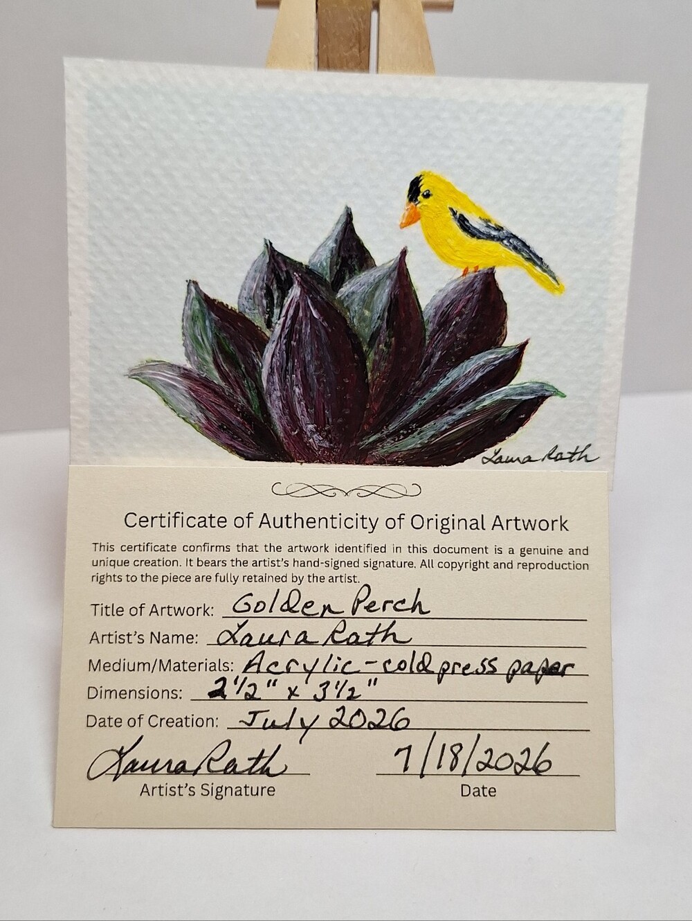 "Golden Perch" Hand-painted acrylic painting (Tiny original artwork!) - Picture 5 of 10